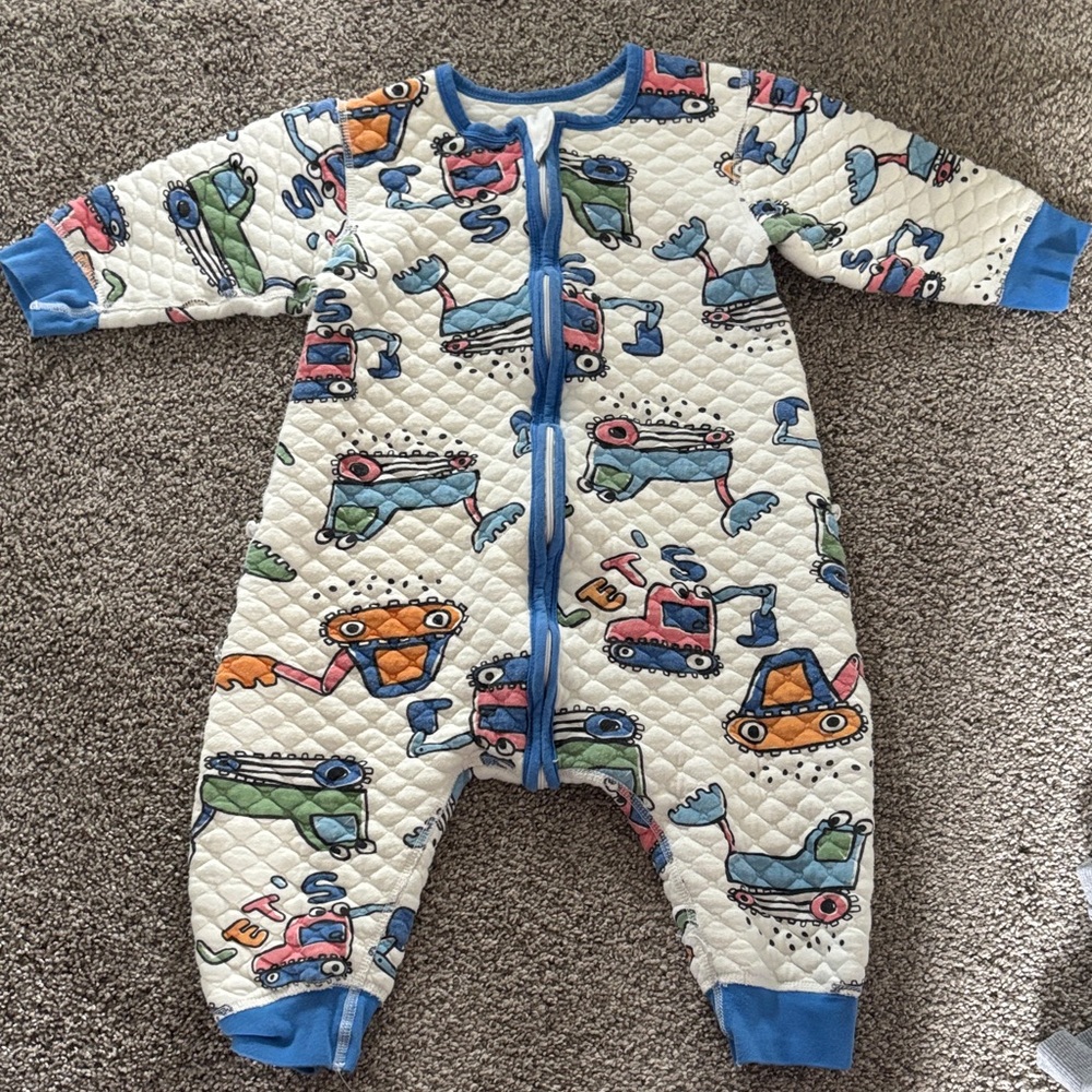 Quilted Footie One-Piece sleepbag pajamas with Vehicle Print size 2-3 100%cotton